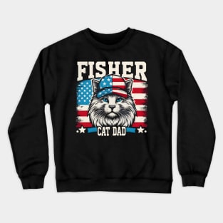 American Flag Fishing Cat Dad Fathers Day Fisherman Cat lover 4th Of July Crewneck Sweatshirt